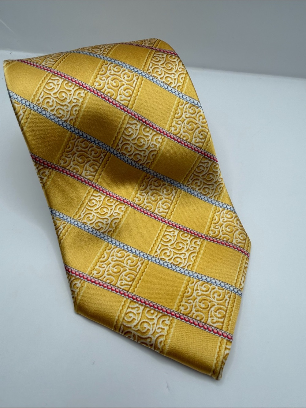 Fabergé Yellow Silk Tie with Red and Blue Accents